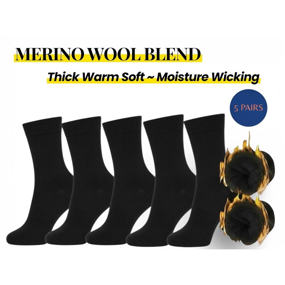 Calcetines Unisex De‎ Lana Merino De Grosor Medio Talla 7-13 Paquete De 5 Nueva